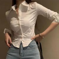 2025 camisas coreanas elegantes para mujer, ropa de calle a la moda, blusa ajustada para mujer, Tops cortos sexys informales de oficina Y2K para primavera, novedad - details 0