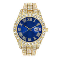 Reloj de hombre estilo hip-hop con esfera grande, calendario y diamantes. - details 8