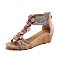 Sandalia Tacón inclinado Temporada de mujer Nuevo estilo étnico Tacones altos versátiles Parte inferior gruesa Punta abierta Sandalias de mamá de moda - details 4