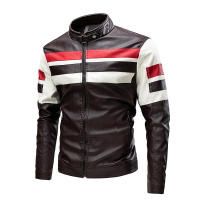 Chaqueta de PU con cuello levantado para moto, abrigo casual Slim, Color lock, - details 7