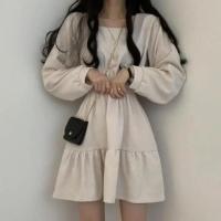 Vestido adelgazante de cintura alta con cuello cuadrado, vestido suelto reductor de edad para mujer, talla pequeña - details 2