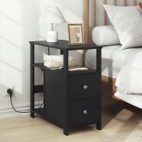 Mesita Auxiliar con Enchufe, Mesa Salón con 2 Cajones y 2 Estantes de Almacenaje, Mesa Delgada con Enchufe y Puertos USB, Apta para Salón y Dormitorio, Negro, 60x60x30 cm, BTS28sz - details 3