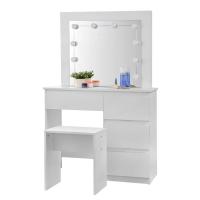 Tocador con espejo de iluminación, tocador blanco con taburete, mesita de noche, 4 cajones, mesa cosmética moderna - details 7