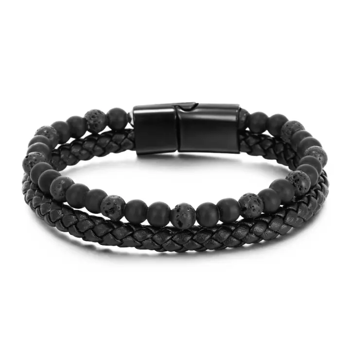 Pulsera de piedra natural de ojos de tigre, pulsera de cuerda de cuero de vaca, regalo de vacaciones para hombres - 1