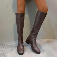 Botas De Tacón Grueso De Color Sólido Para Mujer, Botas De Piel Sintética Con Cremallera Trasera A La Moda - details 6