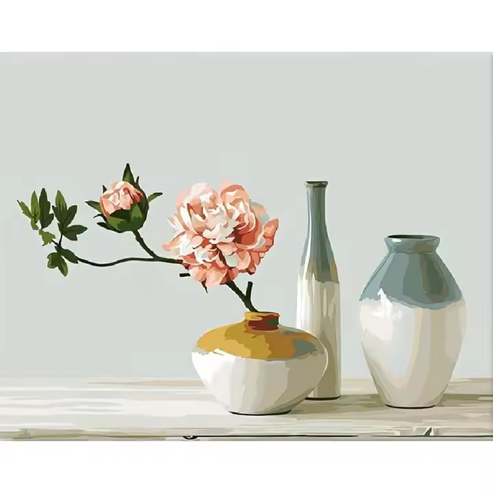 Cuadro Moderno Ruopoty con Números Pintura por Numeros de Flores Amarillas en Vaso Regalo Arte de Pared Simple en Lienzo con Números Pintura de Propoleno Estilo Abstracto Tamaño 40x50cm - 1