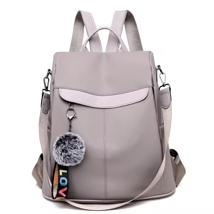 Mochila Oxford impermeable para mujer, Bolsa Escolar con bola de pelo para adolescentes, Mochila de viaje de gran capacidad - 1