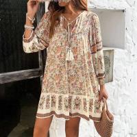 Vestido Boho de Playa de Verano Suelto y Casual con Estampado de Algodón Rayón - details 1