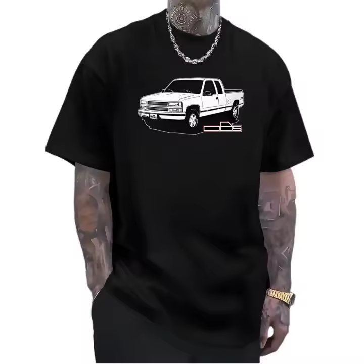 Camiseta de Coche Clásica Impresa de Algodón Manga Corta, Estilo Callejero, Moda para Hombres - 1