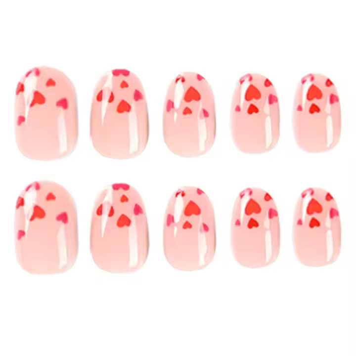 24 uñas postizas rosas para el día de San Valentín, colores brillantes y diseño llamativo, adecuadas para uso a largo plazo - 1