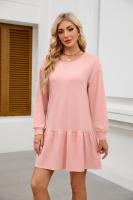 Color sólido mujer manga larga Mini cuello redondo vestido elástico grueso vestidos cortos para mujeres moda elegante Chic en venta liquidación X - details 18