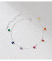 Tobillera de diseño de primavera y verano de plata de ley con circonita colorida, accesorios para mejores amigos de estudiantes, nuevo - details 9