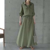 Camisas de Color liso, vestidos de mujer a la moda, informal, con solapa, manga larga, cordón, cintura elástica, ropa de viaje para mujer - details 8