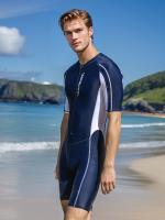 Traje de neopreno de manga corta con cremallera frontal para hombre, con bloques de color, protección solar y secado rápido - details 1
