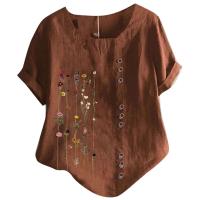 Blusa informal de lino y algodón para mujer, camisa elegante de manga corta con botones, Tops bohemios de talla grande, ropa de calle 2024 - details 8