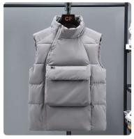 Chaleco cálido de invierno ajustado para hombre con bolsillos grandes, sin mangas, espíritu social, marca de moda, estilo casual, cierre de cremallera - details 11