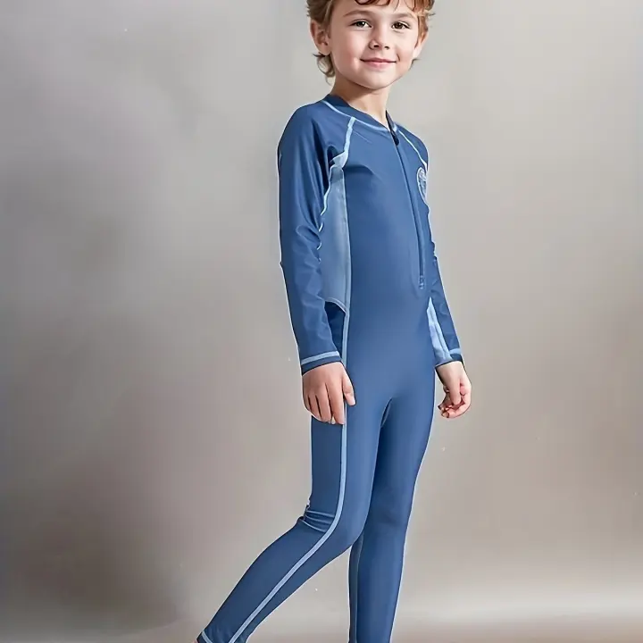 Baño infantil de una pieza con mangas largas para deportes acuáticos, protección solar y neopreno. - 1