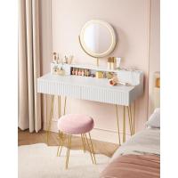 Tocador con Taburete e Iluminación, Regleta de Enchufes, Espejo Giratorio, Tocador, 40 x 100 x 134,8 cm, Tocador con Cajones, Taburete Tapizado, Blanco Mate y Dorado Pálido RVT619W01 - details 0