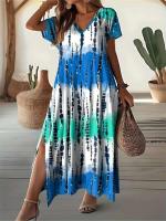 Elegante Vestido Largo con Abanico Geométrico de Moda 2025 Cuello en V para Mujeres Talla Grande - details 7