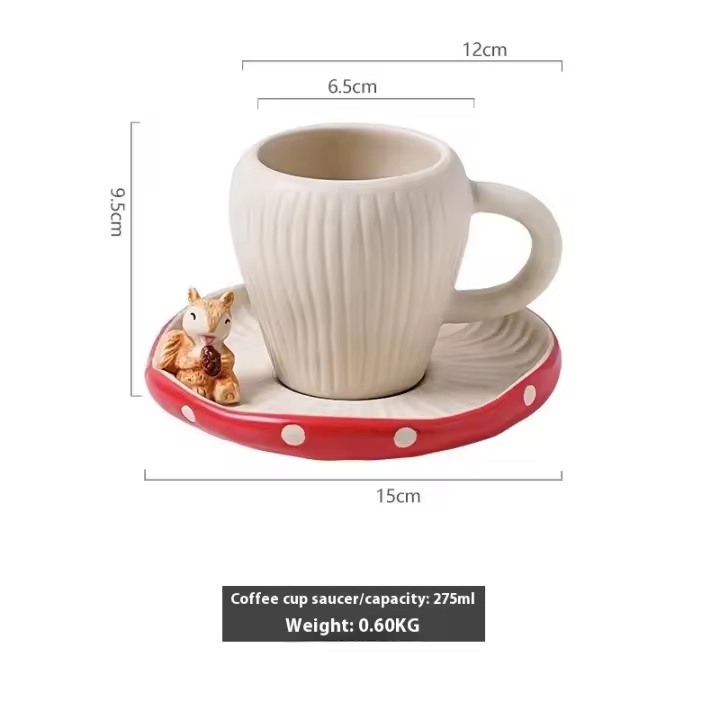 Juego de Vajilla de Cerámica de Hongo Rojo Taza de Café, Taza de Té de la Tarde, Plato de Arroz de Pastelería, Plato de Ensalada Artículos de Cocina y Comedor - 1