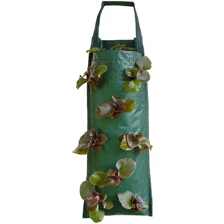 Macetero colgante de fresa, bolsas para macetero de tomate de jardín al revés, bolsas colgantes para cultivo de plantas de fresa, mango colgante resistente, tela de aireación engrosada para tomates, pimientos picantes y verduras - 1