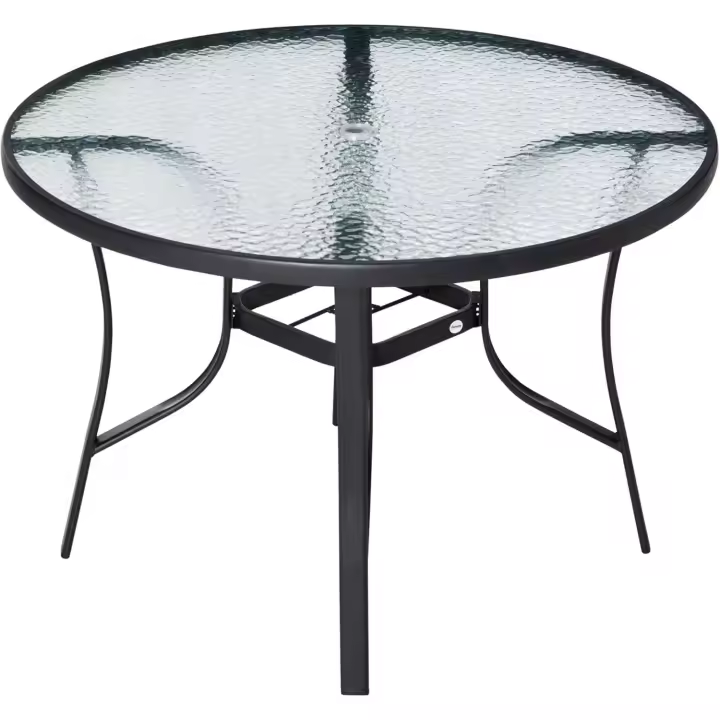 Mesa de Cristal para Jardín Redonda de Comedor con Marco de Acero Terraza Balcón Exterior - 1