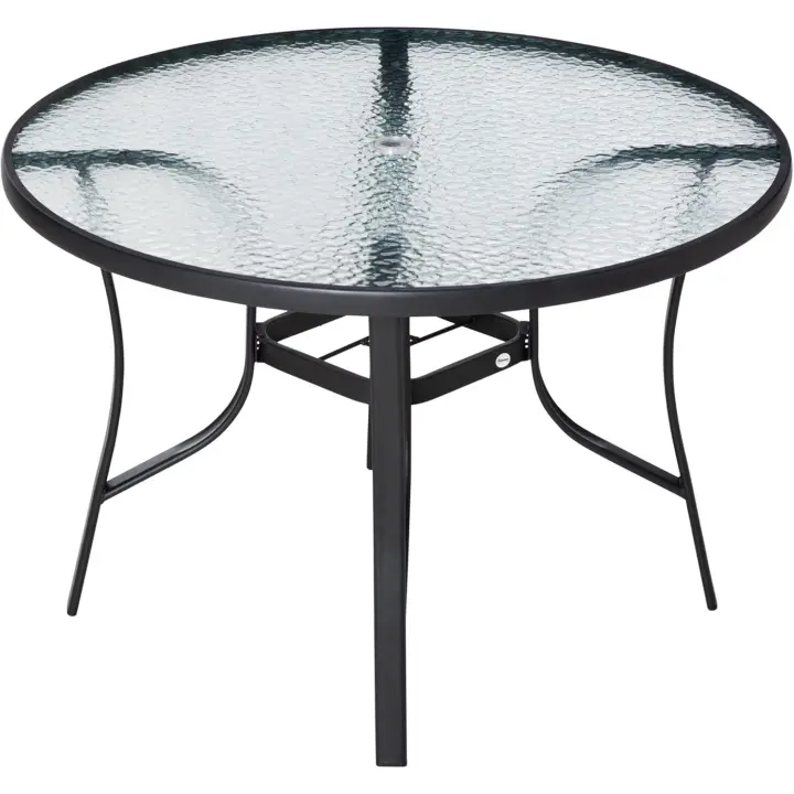 Mesa de Cristal para Jardín Redonda de Comedor con Marco de Acero Terraza Balcón Exterior - 1