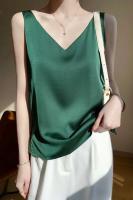 Top de Halter V para Mujer Camisola de Verano de Seda de Satén Blanco Vestido Delgado de Moda - details 36