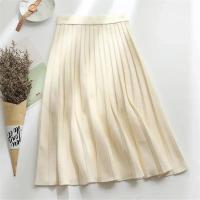 Falda Midi de punto para mujer, falda larga plisada de cintura alta, color negro elegante, primavera coreana, Otoño e Invierno - details 7