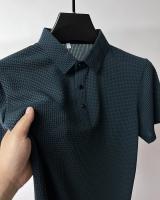 polos hombre manga corta ropa hombre día del padreVerano Nuevo Hombre Lop-up Hollow Polo de manga corta Camiseta Ice Silk Transpirable Negocios Moda Camiseta Hombre Marca Ropa - details 18