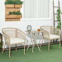 Juego de Muebles de Jardín de Ratán Conjunto de Mesa y 2 Sillas Piezas Extraccibles para Exteriores Terraza Césped Balcón Caqui - details 1