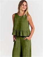 Conjunto casual de verano para mujer, top sin mangas plisado y pantalones cortos de pierna ancha - details 43