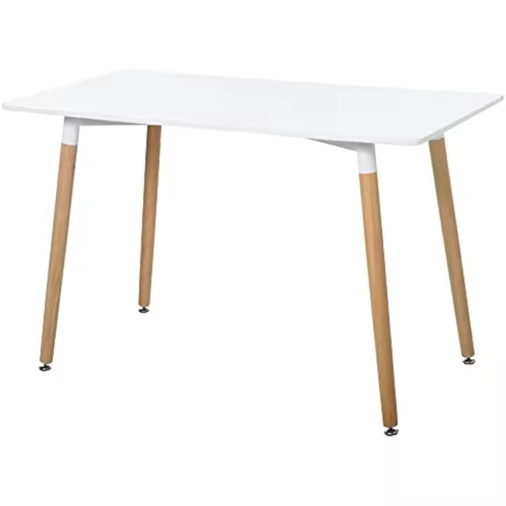 Mesa de comedor estilo nórdico, mesa de cocina con patas de madera y estructura de metal, 120x60x75 cm, blanco - 1