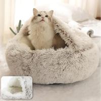 Cama redonda de felpa suave para gato, nido semicerrado redondo, cómodo y cálido, bolsa de dormir para perros pequeños, Invierno - details 4
