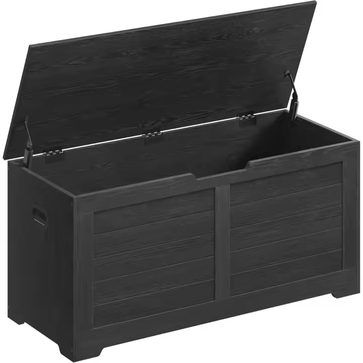 Puff Almacenaje, Banco Almacenaje con 2 Bisagras de Seguridad, Baúl Almacenaje, Banco Zapatero, Estilo de Campo, 40 x 100 x 46 cm, para Pasillo Dormitorio Salón, Blanco Nube LSB061T10 - 1