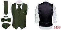 Chaleco de diseñador para hombre, chaleco de satén de seda Lisa verde oscuro, pajarita, pañuelo, traje Formal de boda para hombre, chaqueta sin mangas Barry Wang - details 68