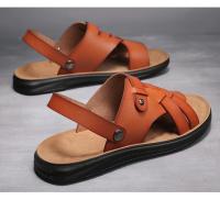 Sandalias planas de cuero para hombre con correa ajustable de doble propósito, cómodas sandalias de playa antideslizantes con punta abierta - details 15