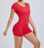 Mono de Yoga ajustado con espalda descubierta para glúteos de melocotón, ropa de ejercicio de baile, levantamiento de cadera, vientre, ropa de Yoga de una pieza de manga corta - details 6
