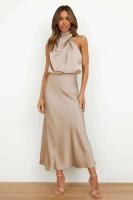 Elegante Vestido de Satén de Seda de Verano de Alta Gama Vestido Largo Sin Mangas para Mujeres - details 17