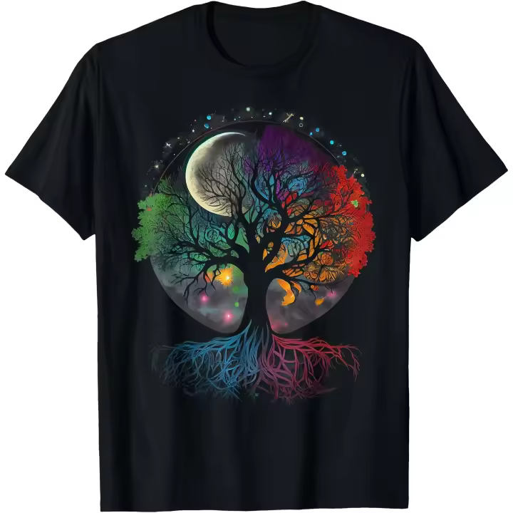 Chakra meditación Luna árbol Luna vida gráfico camiseta hombres camiseta - 1