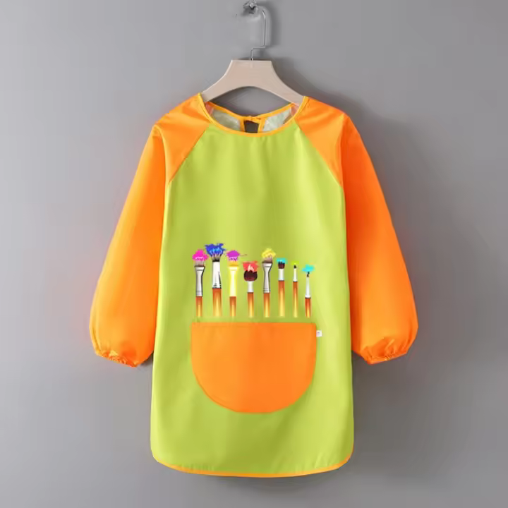 Bata de manga larga de dibujos animados para niños, babero para niños, delantal de pintura artesanal, babero para alimentación de bebé para estudiantes - 1