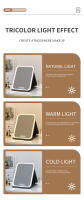 LZ1217 Espejo de Maquillaje de Cuero Sintético LED Plegable con 3 Colores de Luz, Espejo de Baño Recargable Tipo-C, Espejo de Belleza (Pequeño) - details 3