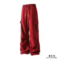 Pantalones casuales de secado rápido, pantalones de cintura elástica rectos sólidos plisados ​​con bolsillo lateral a la moda para hombres, pantalones sueltos de seda de hielo para uso diario - details 3