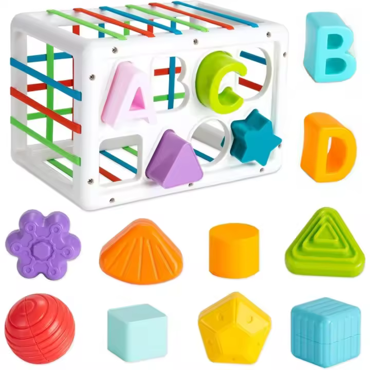 Juguetes Sensoriales para Bebés de 6-12 Meses Cubo de Bloques de Clasificación de Formas - 1