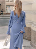 Manga farol francés Dre cuello en V Slim Fit Otoño Invierno nuevo estilo elegante mujer - details 6