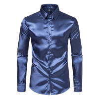 Camisa de vestir de satén de lujo para hombre, esmoquin liso de seda a la moda, informal, para boda, fiesta, graduación y oficina - details 27