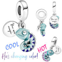 Camaleón que cambia de color y caja de regalo, colgantes de mariposa, cuentas, pulsera Original de Plata de Ley 925 para fabricación de joyas - details 0