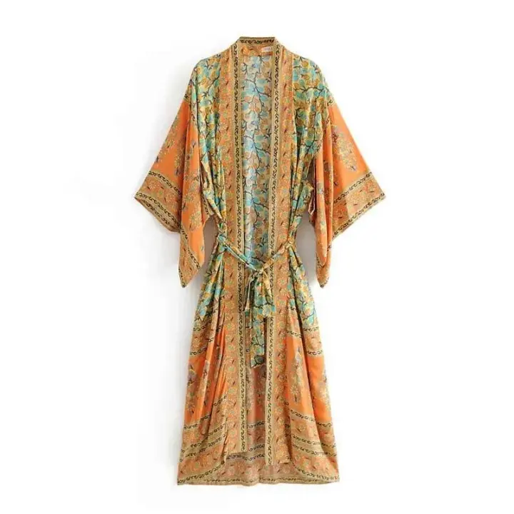 Kimono Bohemio de Manga de Ala Blusa Larga para Mujeres con Cuello en V Estilo Playero de Moda - 1