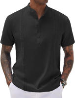 Camisa de manga corta para hombre, top de algodón y lino, color sólido, verano, europeo y americano - details 2
