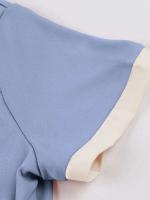 Vestido de Parche de Dos Tonos Vintage con Cuello de Lazo Manga Corta de Verano - details 9